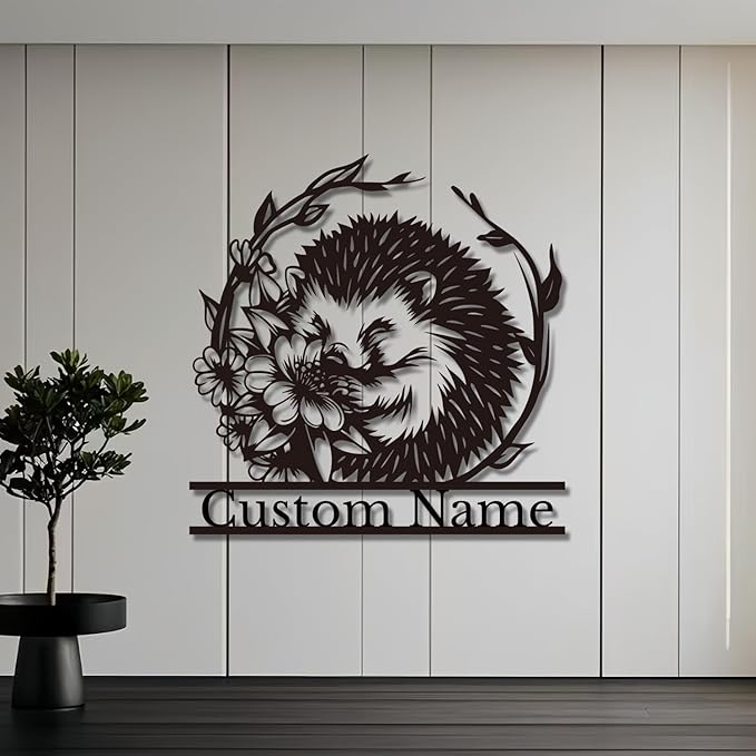 Custom Hedgehog Metal Sign, Personalized Hedgehog Metal Wall Art,Hedgehog Lovers Gift Metal Kid Room Decor,Personalized Hedgehog Lover Name Sign,Kid Nursery Decoration (Hedgehog D)