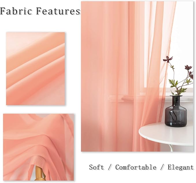 DUALIFE Blush Pink Sheer Curtains 45 inches Long for Girls Room with Rod Pocket Small Short Sheer Pink Voile Window Drapes 45 Inches Long for Nursery Kitchen Bathroom Basement 52x45 Inch 2 Panels
