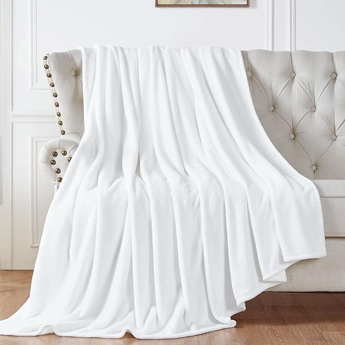 Walensee Fleece Blanket Plush Throw Fuzzy Lightweight (XL-Twin Size 66x90 White) Super Soft Microfiber Flannel Blankets for Couch, Bed, Sofa Ultra Luxurious Warm and Cozy for All Seasons