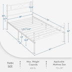 Yaheetech Metal Twin Size Bed Frame, Platform Bed Frame, Mattress Foundation with Curved Design Headboard & Footboard, NO Box Spring Needed, Heavy-Duty Support, Easy Assembly, Twin, White
