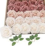 Artificial Flowers 25pcs Roses, Shade of Caramel Foam Fake Rose Faux Flower for DIY Wedding Bouquets Bridal Shower Centerpieces Floral Arrangements Party Tables Home Decorations