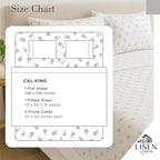 Linen Home 100% Cotton Printed Percale Sheets California King Size, Deep Pocket, 4 Pieces Set - 1 Flat, 1 Deep Pocket Fitted Sheet and 2 Pillowcases, Crisp Cool Bed Linen, Grey Silhouette Floral