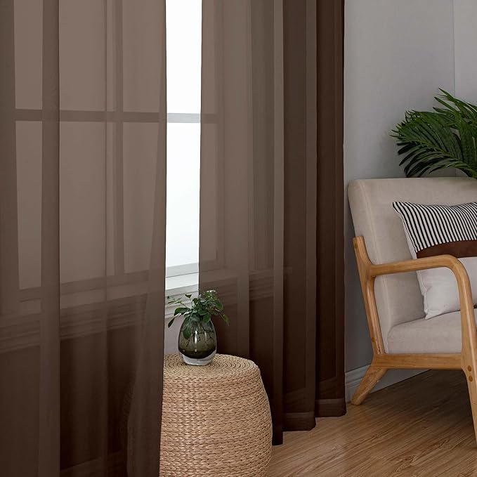 OWENIE Sheer Chocolate Curtains, Sheer Curtains 78 inch Length 2 Panels Set, Rod Pocket Voile Fimly Sheer Drapes for Living Room/Bedroom, 2pcs, Each 42" W x 78" L