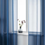 DUALIFE 45 Inches Navy Short Curtains for Bathroom Set of 2 Panels Grommet Semi Voile Drapes Navy Blue Sheer Curtains for Boys Room Kids Bedroom Small Windows 52 x 45 Inch Indigo Blue