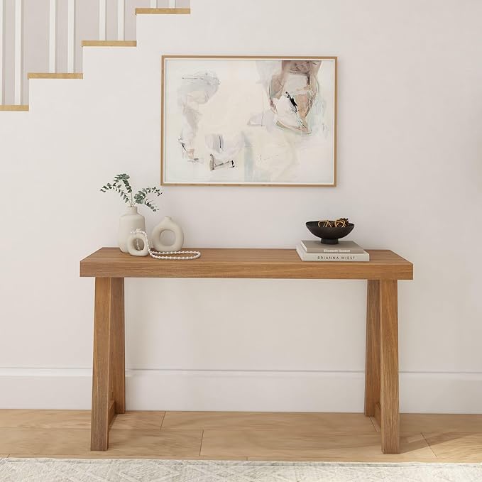 Plank+Beam Solid Wood Console Table, 56 Inch, Sofa Table, Narrow Entryway Table for Hallway, Behind The Couch, Living Room, Foyer, Easy Assembly, Pecan