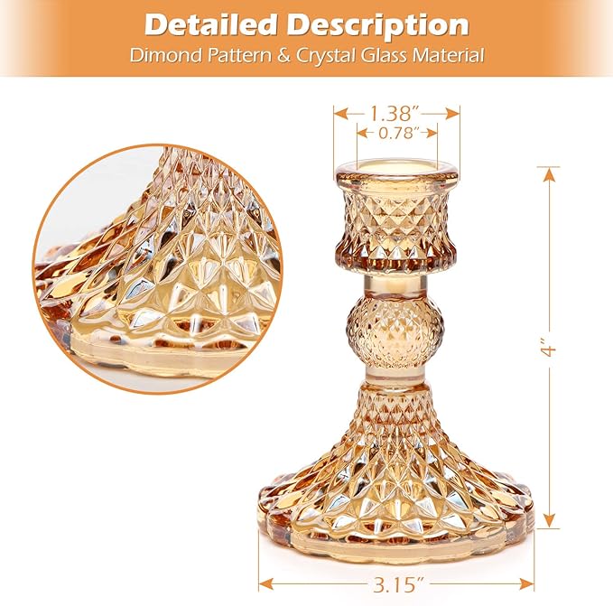 DARJEN Candlestick Holders Set, 12Pcs 4" H Taper Candle Holders Bulk, Glass Candle Holders for Wedding, Festival, Party & Windowsill Decor, Gold