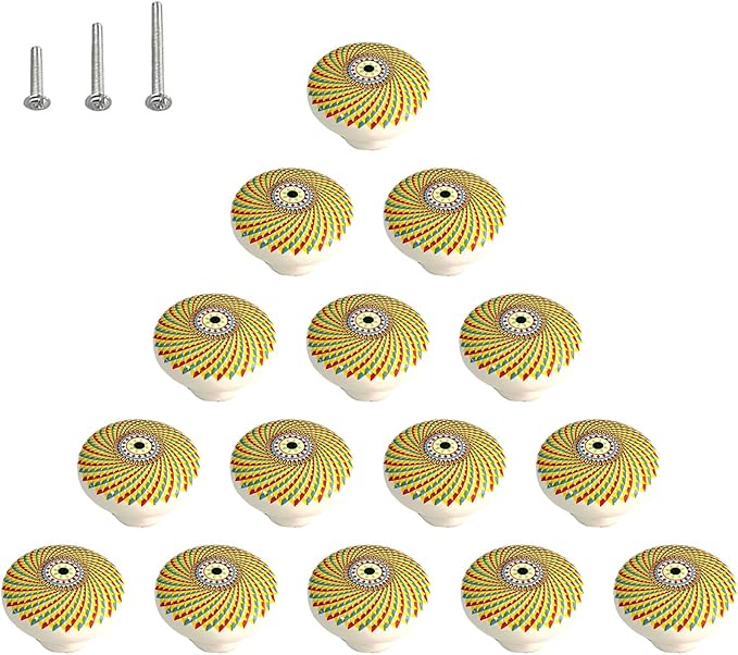 HUAMULAN 15 Pack Boheimian Retro Ceramic Knobs Vintage Dresser Button Shape Mushroom Boho Kitchen Petal Cabinet Pulls Cupboard Wardrobe Drawer Door Handles Glossy