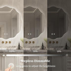 WallBeyond LED Bathroom Mirror with Lights, 28'' Wavy Round Light Up Bathroom Mirror, Anti Fog Led Mirror for Bathroom, 3 Colors and Dimmable Light