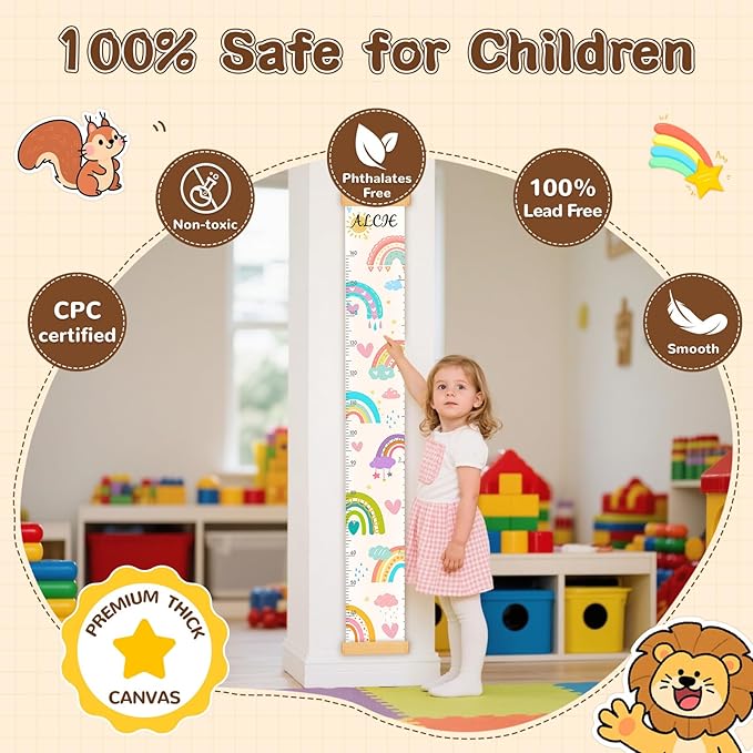 Personalized Name Growth Chart for Kids, Dinosaur Canvas Child Height Measurement, Kids Measuring Chart for Wall, Kids Room Wall Decor, Removable & Waterproof Growth Chart Ruler