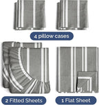 Split King 7 Piece Sheet Set - Comfy Breathable & Cooling - Soft Hotel Luxury Bedding Set w/ 8-16 Inch Deep Pockets - 1 Flat & 2 Fitted Sheet & 4 Pillowcases - Cozy and Wrinkle Free - Grey Stripes 3