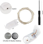 WATERGLIDE 24 Pack Fairy Lights Battery Operated (Included), 7 ft 20 LED Mini String Lights, Waterproof Silver Wire Firefly Starry Lights for DIY Wedding Christmas Party Mason Jars Decor, Warm White