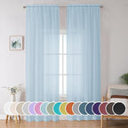 OWENIE Sky Blue Sheer Curtains 90 Inches Long for Bedroom Living Room 2 Panels Set, Light Filtering Voile Light Blue Sheer Curtain, Airy Rod Pocket Farmhouse Curtains, 42Wx90L, Sky Blue