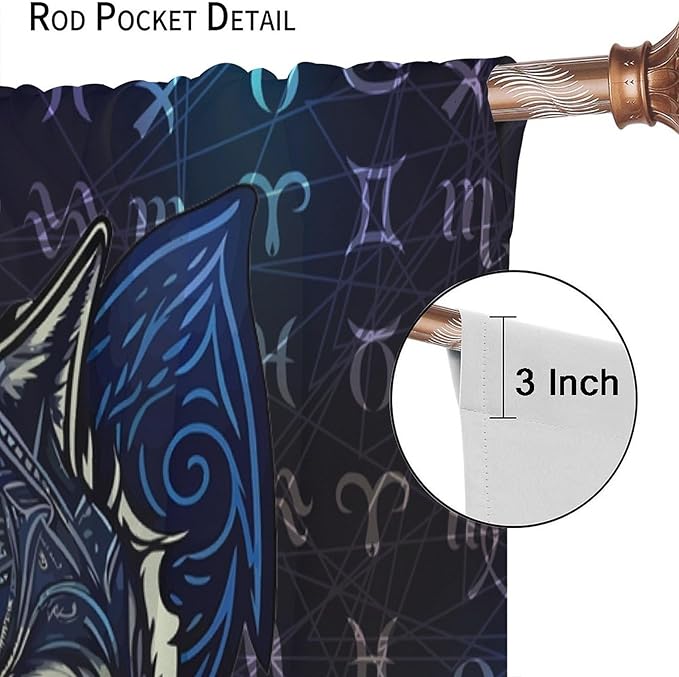Viking Wolf Curtains Blue Rune Nordic Gothic Animal Curtains Dark Ancient Totem Mythological Pattern Printed Curtains Boys Bedroom Living Room Decoration Blackout Curtains W42 * L45 Inch