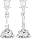 Sziqiqi Silver Plated Candlestick Holders Set of 2 Taper Candle Holders Deluxe Ornate Candle Holders for Shabbat Taper Candles, Candle Centerpiece, Wedding Candles, Christmas Candle, 7.4inch