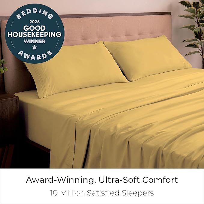 Mellanni California King Sheets Set - 4 PC Iconic Collection Bedding - Hotel Luxury, Extra Soft, Cooling Bed Sheets - Wrinkle, Fade, Stain Resistant (Cal King, Yellow)
