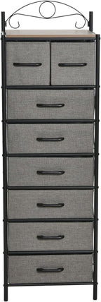 Household Essentials Victoria Dresser Tower Storage Organizer with 8 Drawers Black Metal Frame and Ashwood Rustic Wood Grain Top