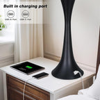 27.5" Table Lamps Set of 2, Touch Bedside Lamps with USB C+A Ports, 3 Way Dimmable Nightstand Lamps for Bedroom, Living Room, Office, Black Lamp with Beige Lampshade, Bulbs Included
