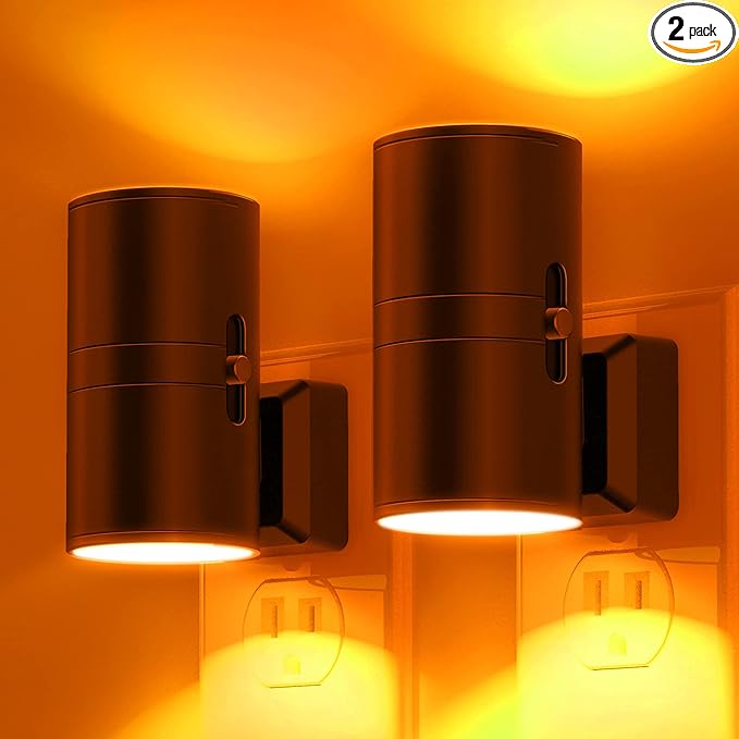 L LOHAS LED Night Light, Amber Nightlight, Dimmable Night Light, Light Sensor, Yellow Nightlight, 0-100LM, Sleep Light for Kids, Soft & Warm Light for Bedroom, Bathroom, 2 Pack