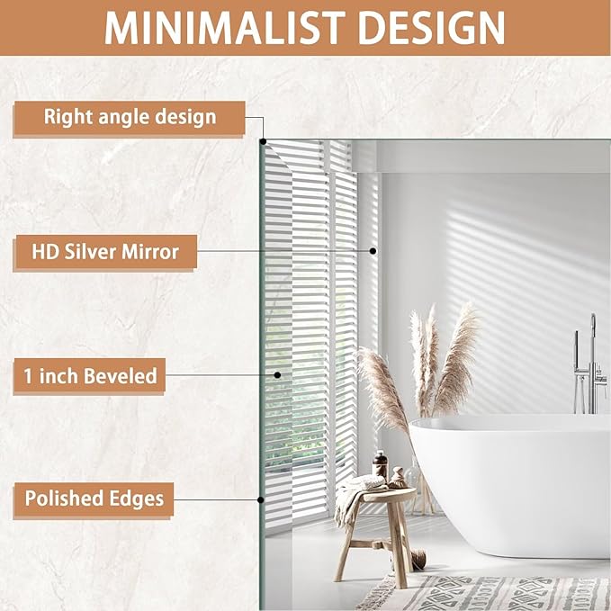 Frameless Mirror for Bathroom Vanity,12x36in Wall Mounted Mirrors for Over Sink Decorative Rectangular Frameless Mirror,With Polished Edge,Hangs Horizontally Or Vertically,Entryways,Room,Shatterproof
