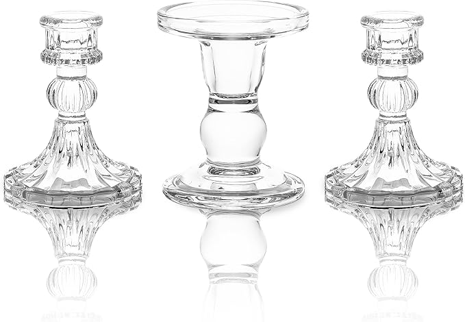 Unity Candle Holder - Glass Candle Holders for Pillar Candles Taper Candles, Glass Candlestick Holders Set of 3, Decorative Clear Glass Candlestick Holder for Wedding Table Dinning Church Centerpiece