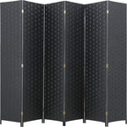 Room Divider Wood Screen 6 Panel Folding Portable Partition Screens Wooden Mesh Woven Design Room Screen Divider for Home Office (Black)