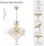 WUZUPS Crystal Chandelier 5-Light Pendant Ceiling Light Modern Lighting Fixture for Dining Room Hallway Bedroom Kitchen Bathroom, H 22.4" x W 18.3", E12 Base, Gold