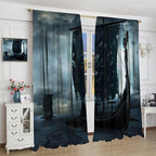 Viking Ship Curtains, Night Scene with Black Vikings Dragon Ship Sailing, Vintage Ancient Scandinavian Nautical Print Blackout Window Drapes for Boys Bedroom Living Room 55x63in