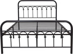 TUSEER Metal Bed Frame Full Size with Vintage Headboard and Footboard Platform Base Wrought Iron (Black)