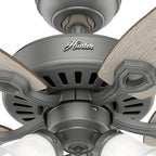 Hunter 52 inch Indoor Ceiling Fan with LED Lights - Ceiling Fan with Pull Chain, For Bedroom or Living Room, Standard Mount, No Remote, 5 Blades, Includes Bulbs - Builder Plus 51110, Matte Silver