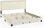 Furinno Laval Double Row Nail Head Upholstered Platform Bed Frame, King, Linen