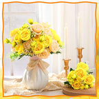 Geosar 16 Bundles Artificial Peonies Flowers Fake Silk Peony Bouquet Faux Peonies Flowers Bulk for Decoration Vase Floral Arrangements Wedding Party Table (Yellow,Champagne)