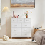 DUMOS Dresser for Bedroom, Storage Organizer with 9 Drawers, Chest of Drawers with Fabric Bins, Sturdy Metal Frame, Wood Tabletop for Guest Room, Closet, Entryway, Nursery