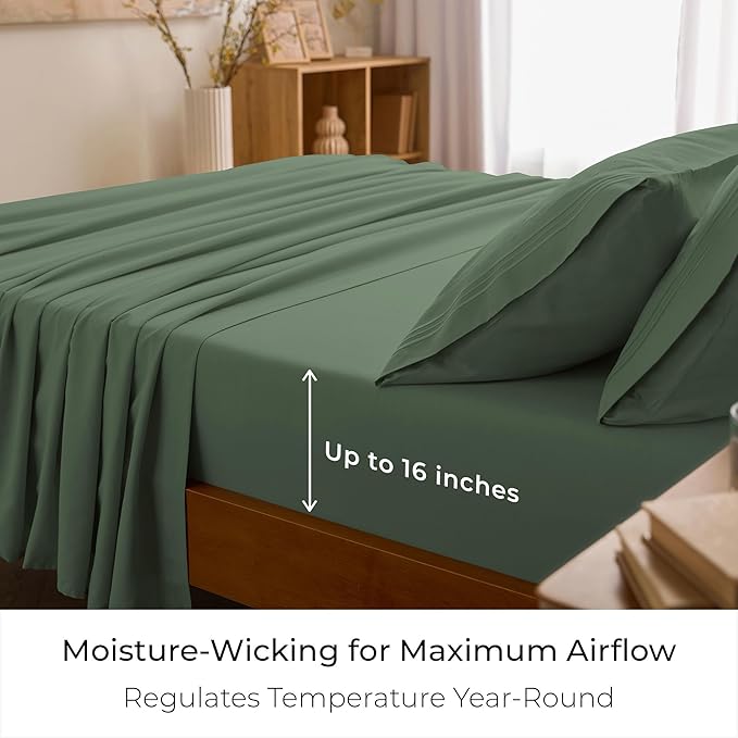 Mellanni California King Sheets Set - 4 PC Iconic Collection Bedding - Hotel Luxury, Extra Soft, Cooling Bed Sheets - Wrinkle, Fade, Stain Resistant (Cal King, Sage)
