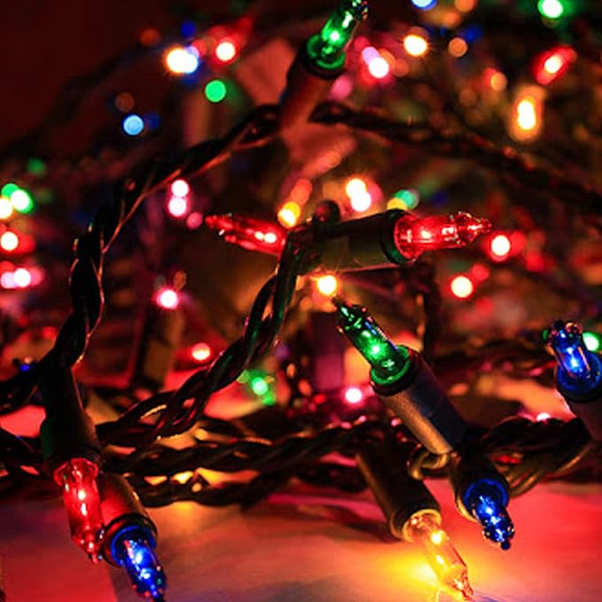 Dazzle Bright Warm White Christmas Mini String Lights, 150 Incandescent Lights, Waterproof Christmas Decorations for Indoor Outdoor Garden Yard Decor (Multi-Colored, 2 x 150 Count)