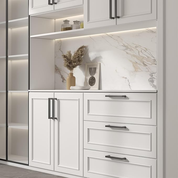 Goldenwarm 1 Pack Black Square Bar Cabinet Pull Drawer Handle Stainless Steel Modern Hardware for Kitchen and Bathroom Cabinets Cupboard,Center to Center 6-1/4in(160mm)