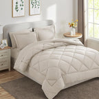 CozyLux Oversized Queen Comforter Set Beige - 7 Pieces Bed in a Bag Comforter Set with Sheets, Luxury Soft Bed Set All Seasons, Bedding Set with Down Alternative Comforter, Sheets, Pillowcases & Shams
