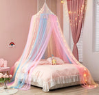 Rainbow Bed Canopy with Lights - Mosquito Netting for Twin, Single, Full, Queen & King Size Beds - Decor for Girls' Rooms