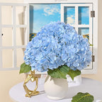 MARTINE MALL 4Pcs 21in Hydrangea Artificial Flowers, Latex Real Touch Hydrangeas Lifelike Large Hydrangea Flowers for Home Decor Party Arrangements Wedding Bouquets Centerpieces (Blue)