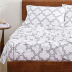 LANE LINEN Eco Friendly 100% Organic Cotton Printed Twin Sheet Set, Soft & Comfy Hotel Style Percale Sheets, Low Pilling Naturally Temperature Regulating Cotton Printed Bed Sheet - Trellis Pattern