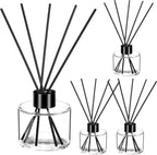Chunful 4 Sets Reed Diffuser Bottle Empty Refillable Fragrance Glass Diffuser Bottles 100ml Round Glass Jars with Black Caps and Rattan Sticks for Living Room Home Replacement Fragrance DIY Decor