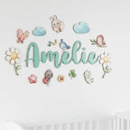 Custom Nursery Name Sign with Themed Decor Kit | Personalized Wooden Wall Art for Baby, Kids Room | Space, Jungle, Circus, Under the Sea, Woodland, Rainbow (60", Fairy Garden)