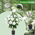 Faux Outdoor Plants 2 Pcs - 39’’ Artificial Camellia Tree Potted with White Flowers, Artificial Plants Outdoor Porch Front Door Garden Indoor Office Home Wedding Decor Housewarming Gift