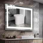 36"x28" LED Bathroom Mirror with Lights Large Wall-Mounted Vanity LED Mirror Smart Lighted Makeup Mirror Stepless Dimmable, Adjustable Brightness,Touch Screen Button,Anti-Fog,Memory Function