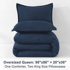 Litanika Navy Blue Comforters Oversized Queen Size, 3 Pieces Lightweight Solid Bedding Comforter Set, All Season Fluffy Bed Set (98x98In Comforter & 2 Pillowcases)