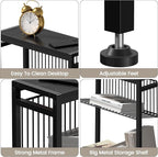 End Table Set of 2 for Small Space, 3-Tier Narrow Side Table with Magazine Holder,Slim Nightstand, Skinny Snack Couch Table in Living Room, Bedroom Study and Balcony (Black)