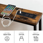 HOOBRO 39.4" Skinny Console Table with Power Outlet, 5.9" Behind Couch Table with Charging Station, Narrow Sofa Table, Long and Thin Table for Entryway, Living Room, Rustic Brown BF51UXG01