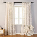 MYSKY HOME Pom Pom Beige Sheer Curtains for Bedroom Girls Room Curtains for Nursery Kids Light Filtering Boho Window Drapes, Rod Pocket, 52 x 95 Inches, 2 Panels