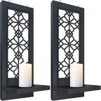 Set of 2 Candle Sconces, Farmhouse Accent Wall Sconce, Black Candle Holder Wall Decorations for Home Décor, Living Room, Dining Room.(15 x6 in)