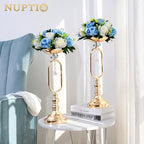 NUPTIO Pcs of 10 Fake Flower Ball Arrangement Bouquet,15 Heads Plastic Roses with Base, Suitable for Our Store's Wedding Centerpiece Flower Rack for Parties Valentine's Day Home Décor (Blue & White)