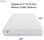 NapQueen 5 Inch Twin Memory Foam Mattress, Medium Feel, CertiPUR-US Certified, Bed in a Box, Breathable Soft Fabric Cover, White